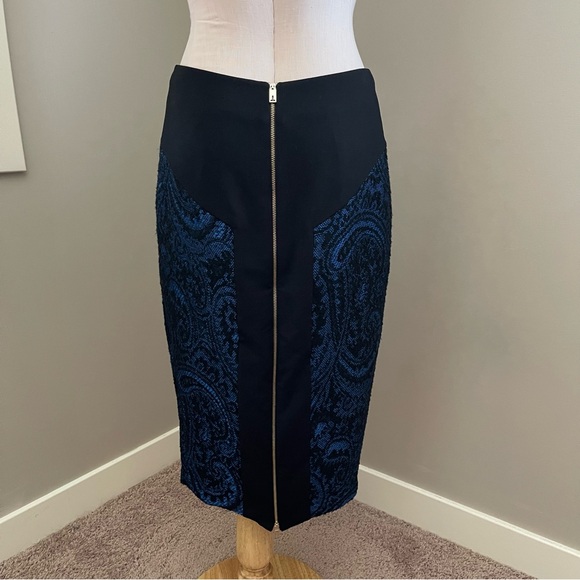 TED BAKER Carron Jaquard Panel Pencil Skirt Blue Black Wool Blend - Picture 7 of 11